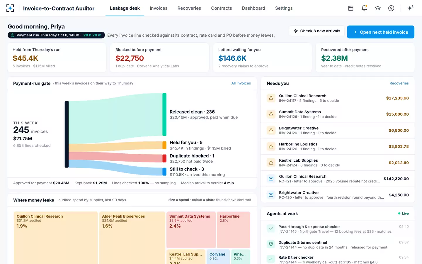 Invoice-to-Contract Auditor — The leakage desk