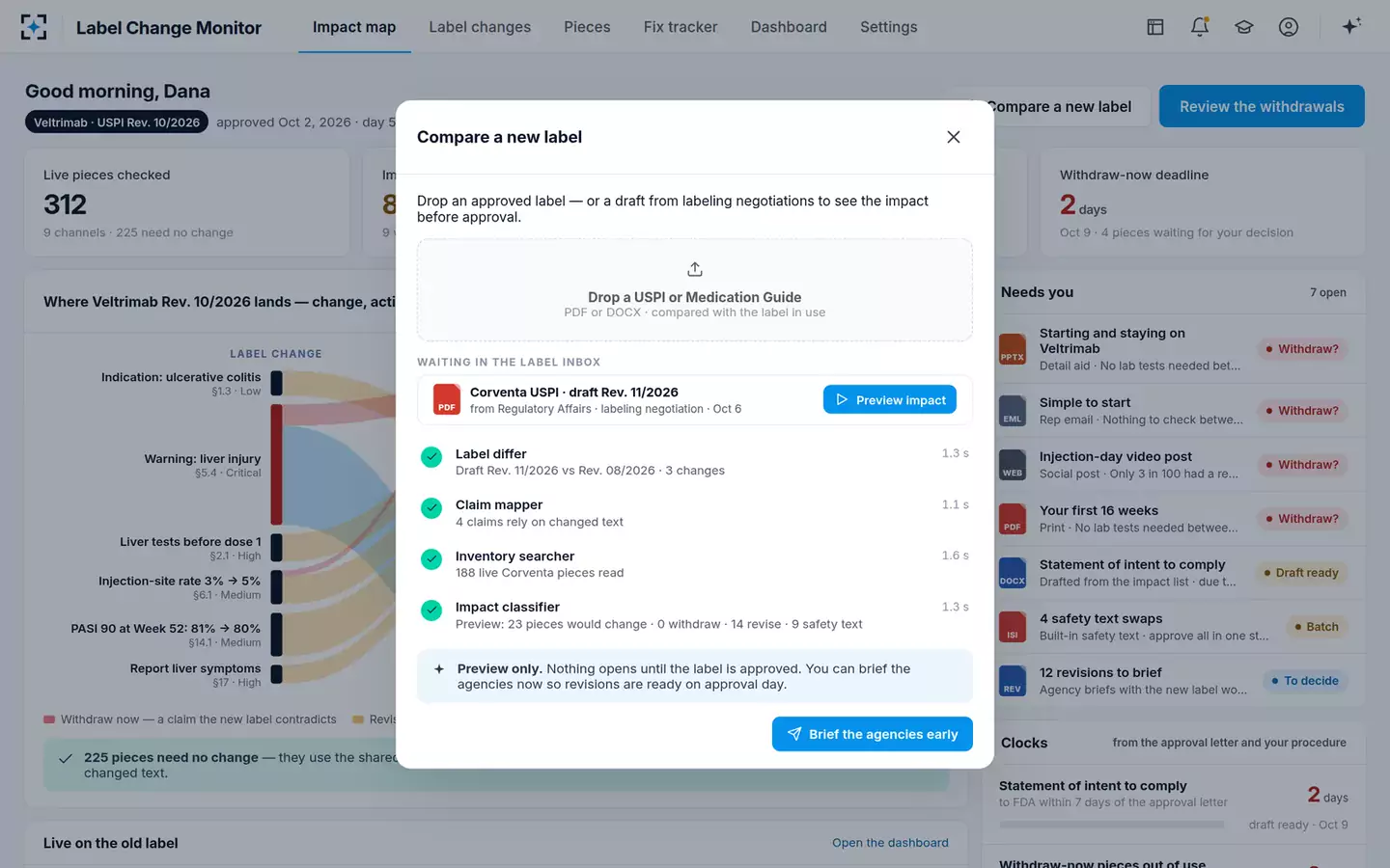 Label-Change Content Impact Monitor — Preview a draft label