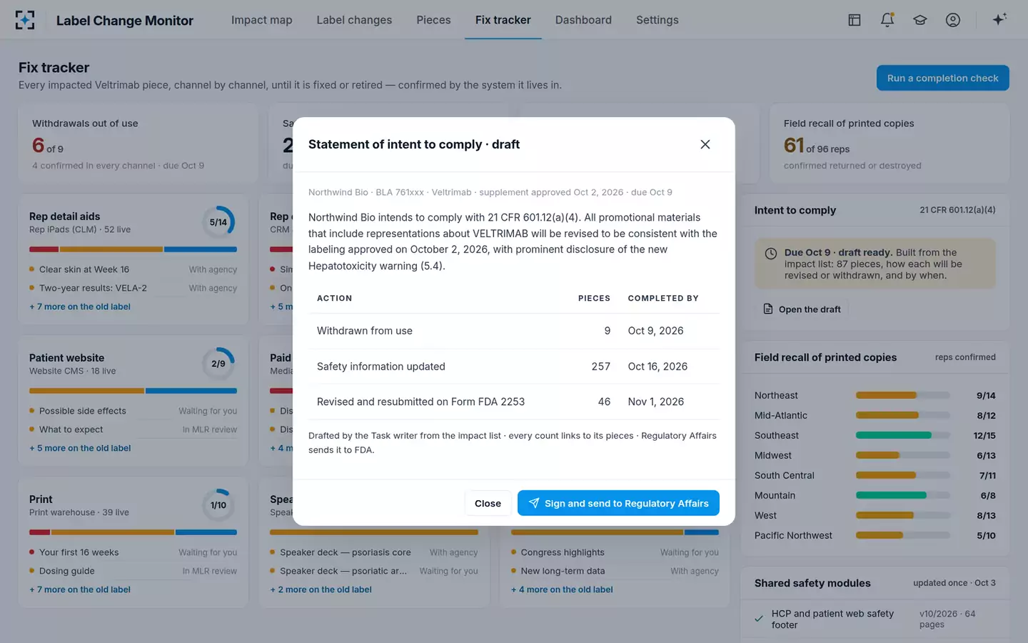 Label-Change Content Impact Monitor — Statement of intent to comply