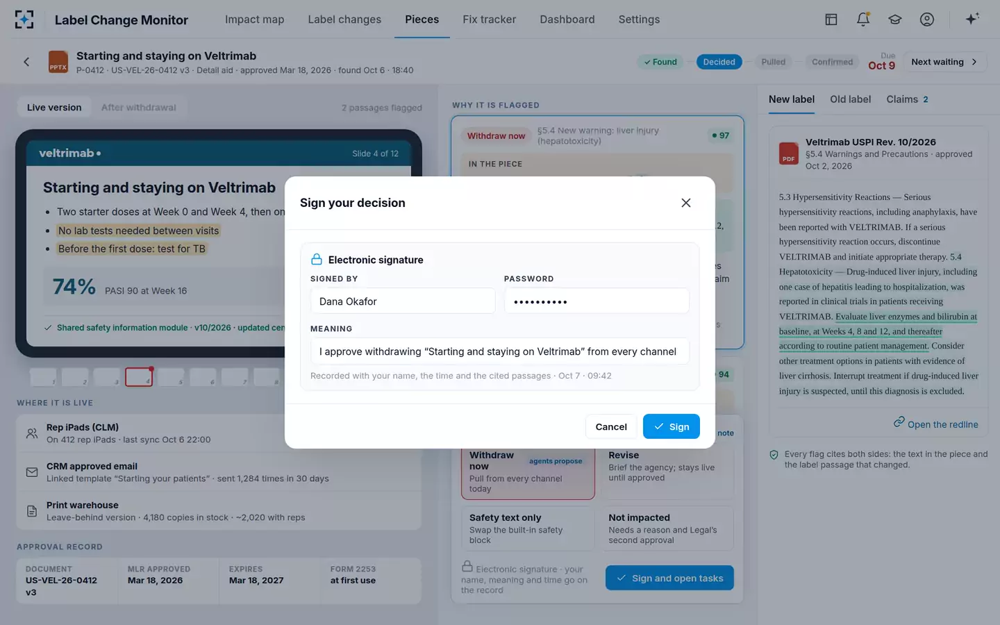 Label-Change Content Impact Monitor — Electronic signature