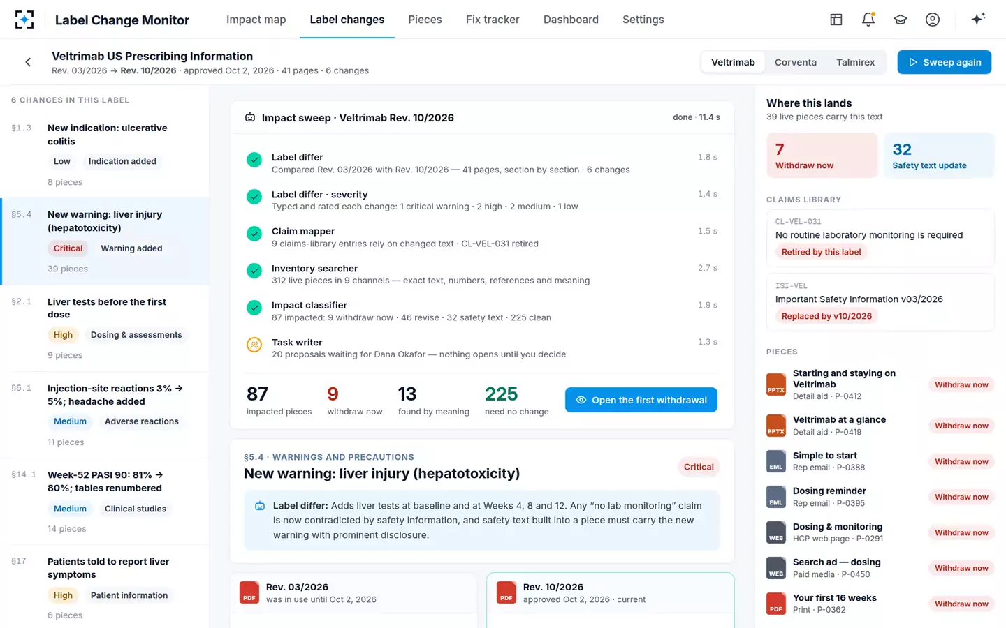 Label-Change Content Impact Monitor — Find every piece