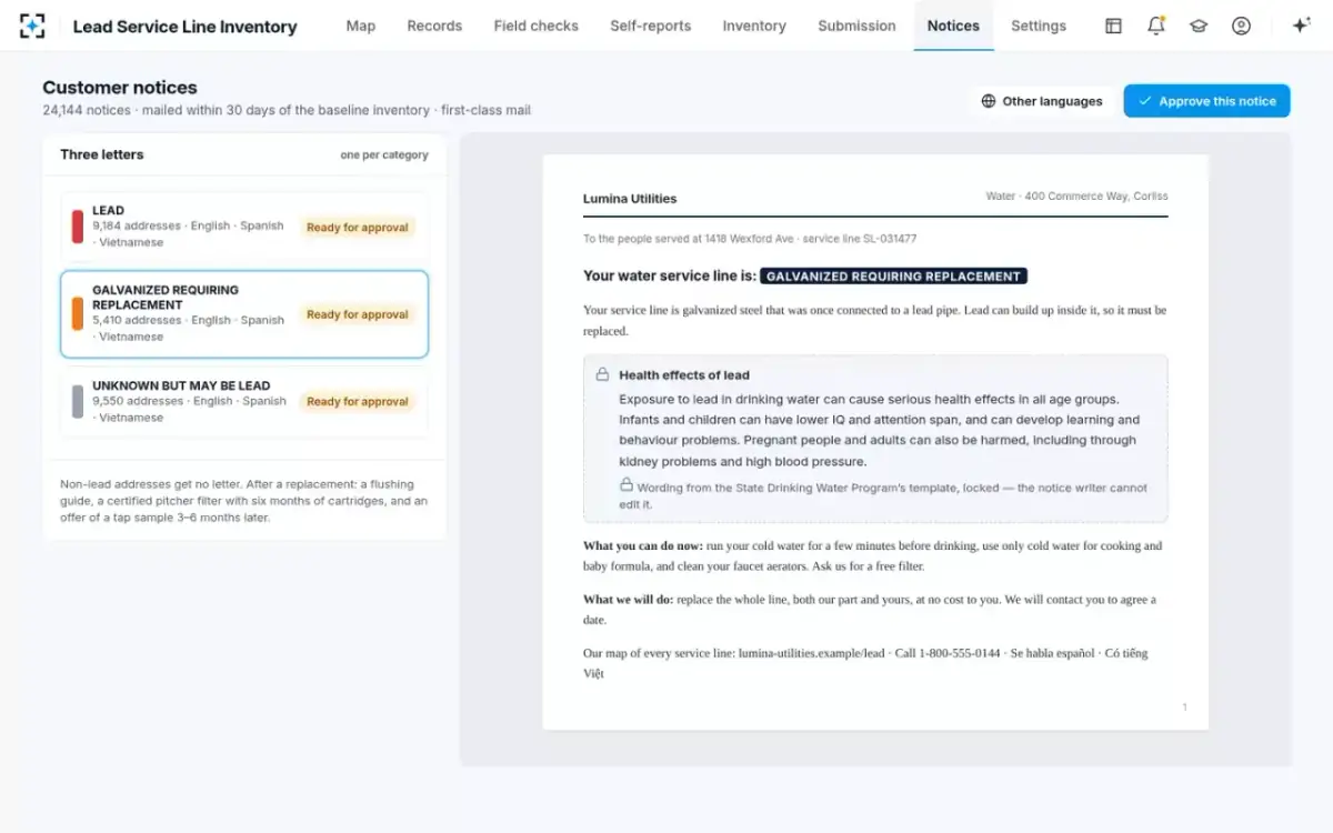 Lead Service Line Inventory — Customer notices