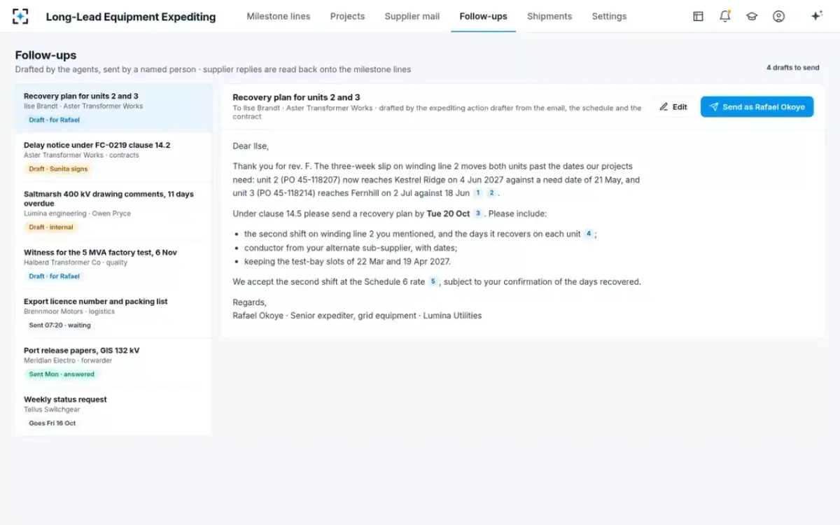 Long-Lead Equipment Expediting — Follow-ups