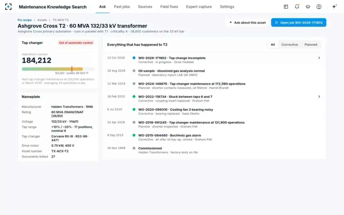 Maintenance Knowledge Search — The asset