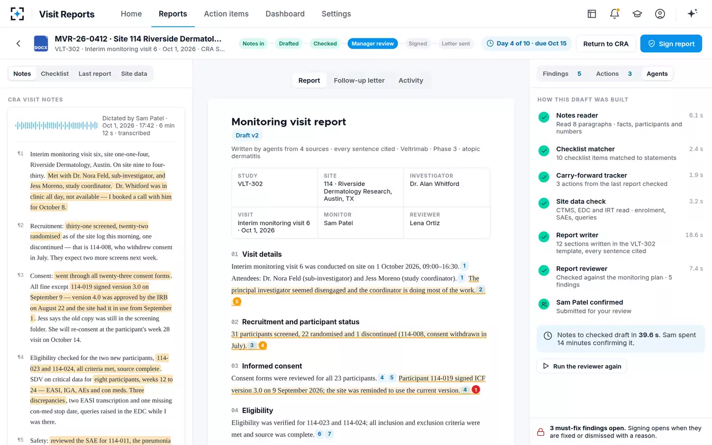 Monitoring Visit Report Writer & Reviewer — How the draft was built