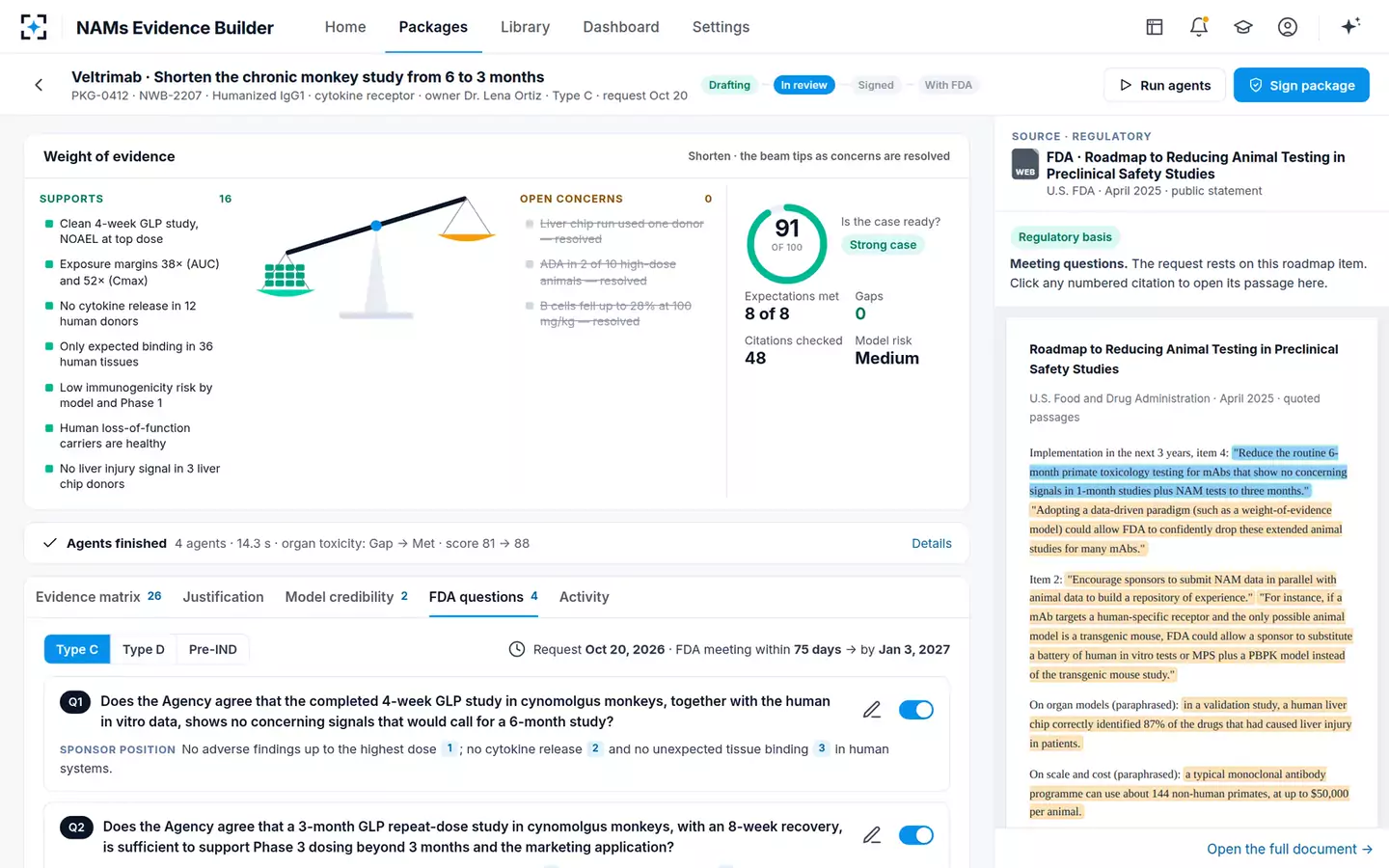 NAMs Evidence Package Builder — FDA meeting questions