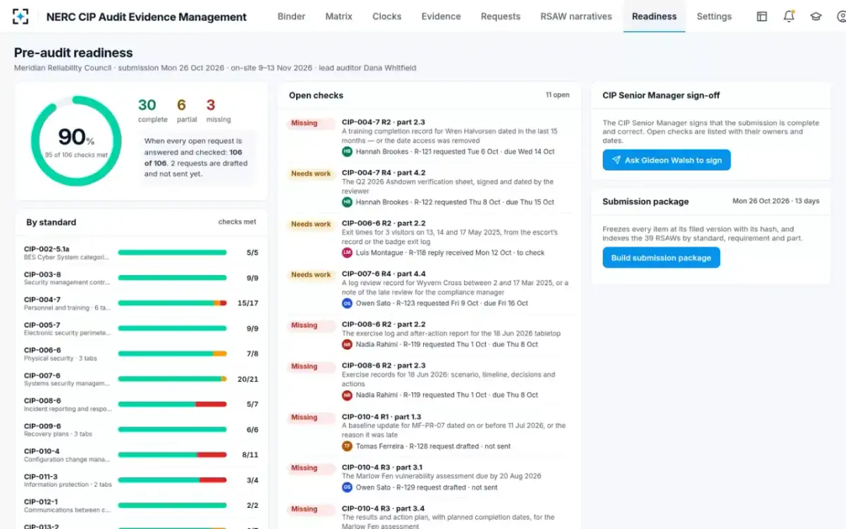 NERC CIP Audit Evidence Management — Pre-audit readiness