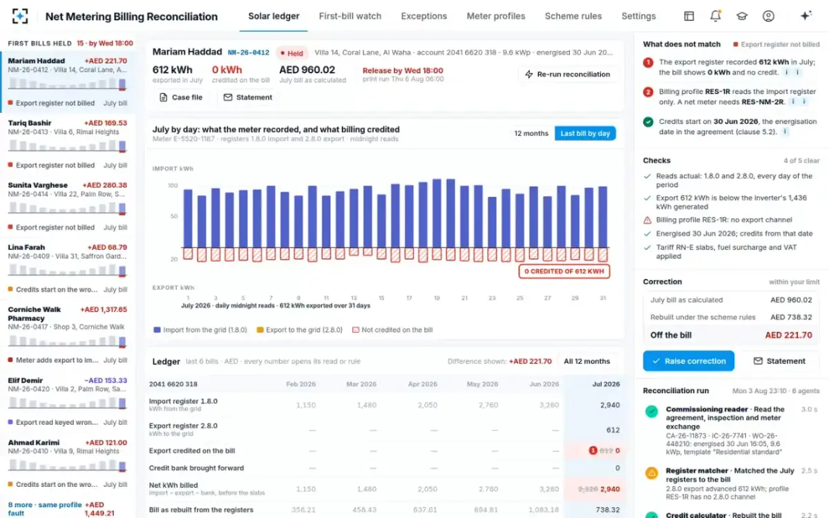 Net Metering Billing Reconciliation — Last bill by day