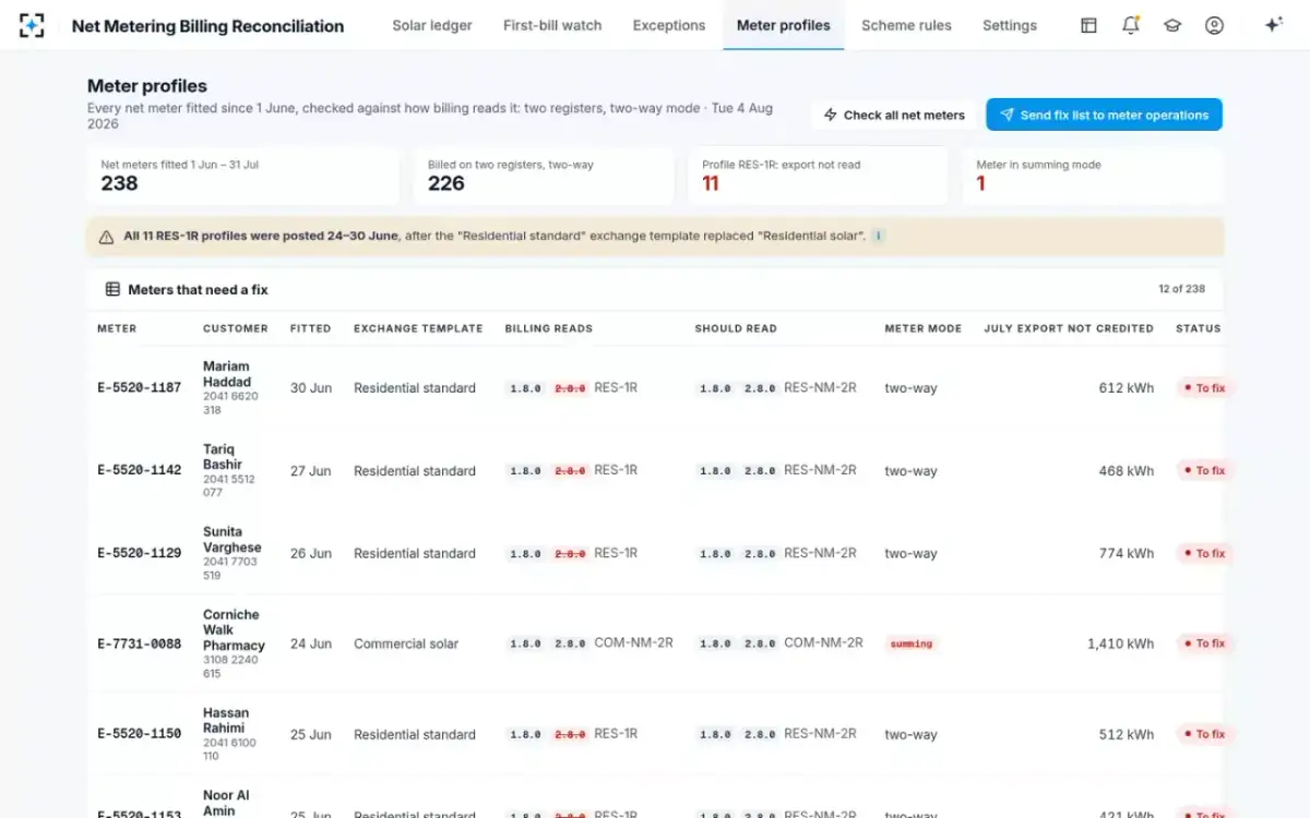 Net Metering Billing Reconciliation — Meter profiles