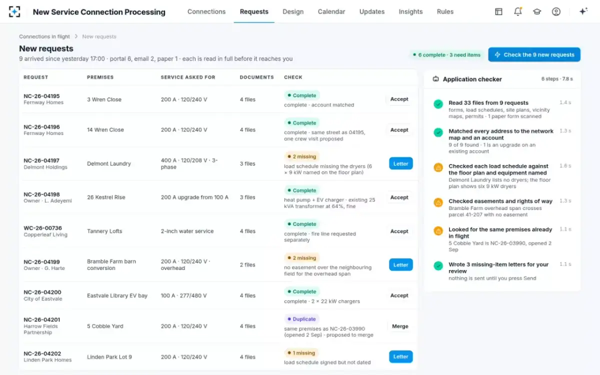 New Service Connection Processing — New requests, checked