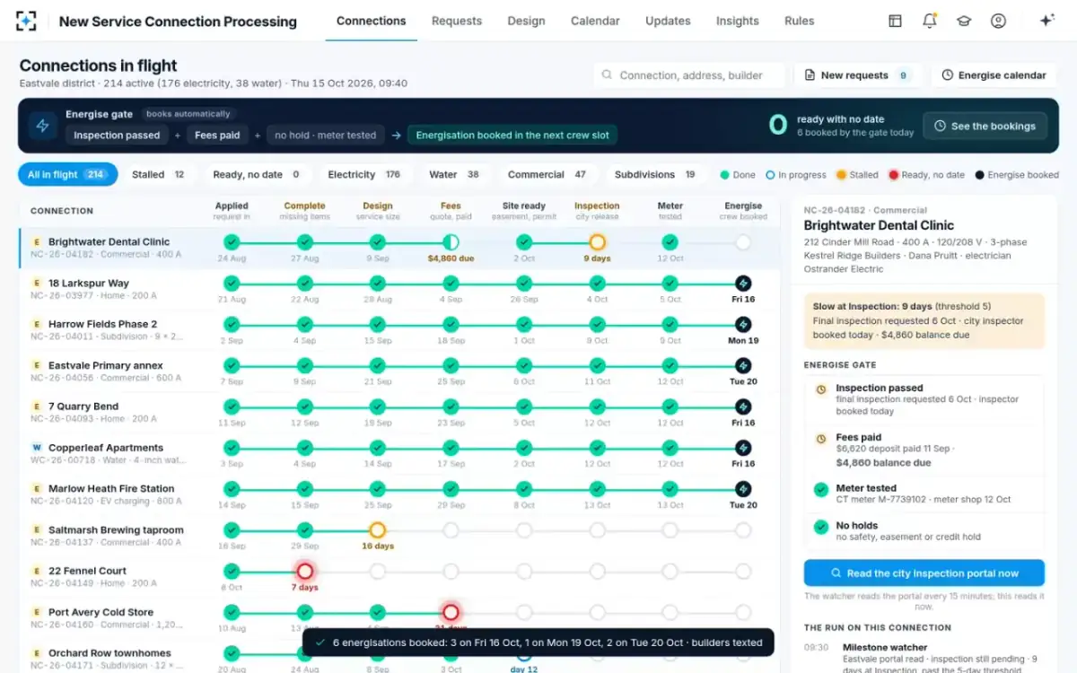 New Service Connection Processing — Six booked in one press