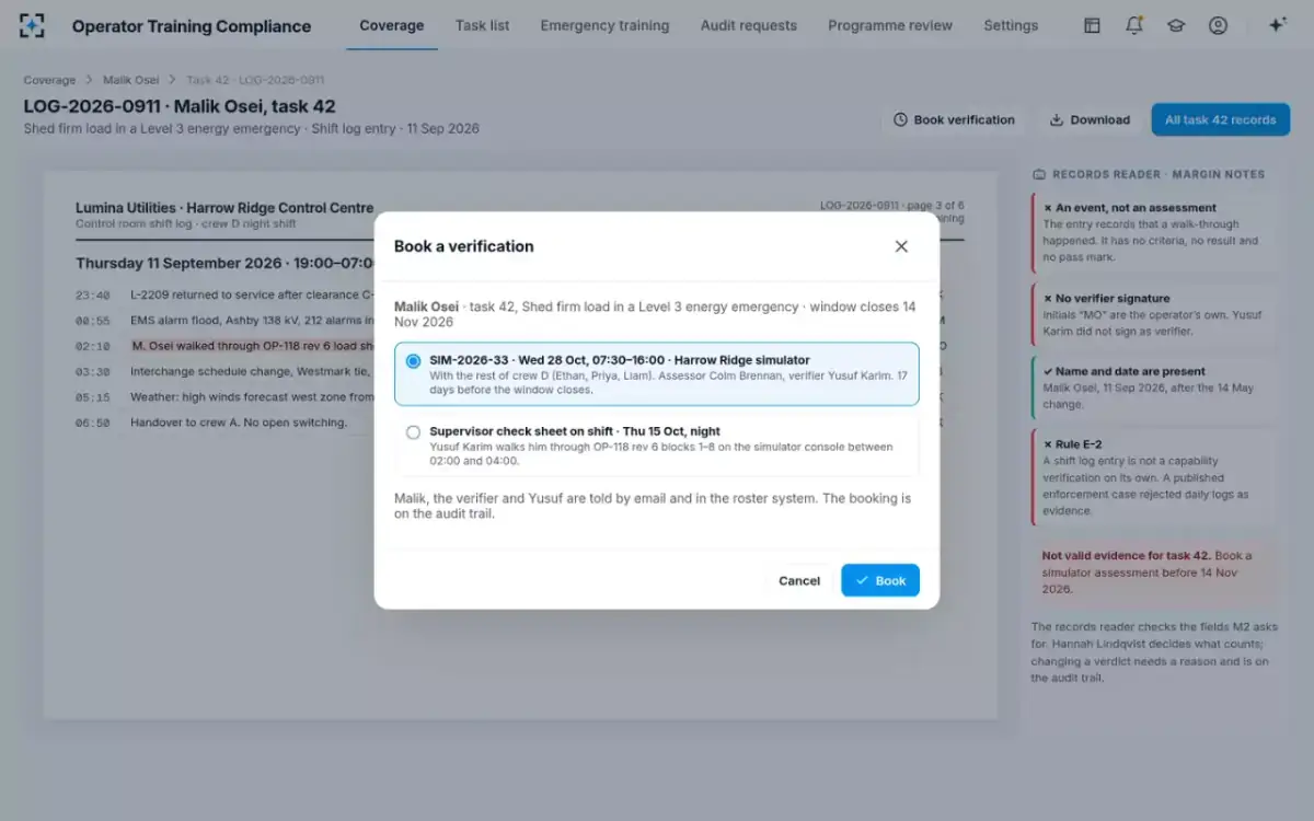 Operator Training Compliance — Book a verification