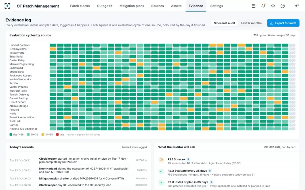 OT Patch Management — The evidence log