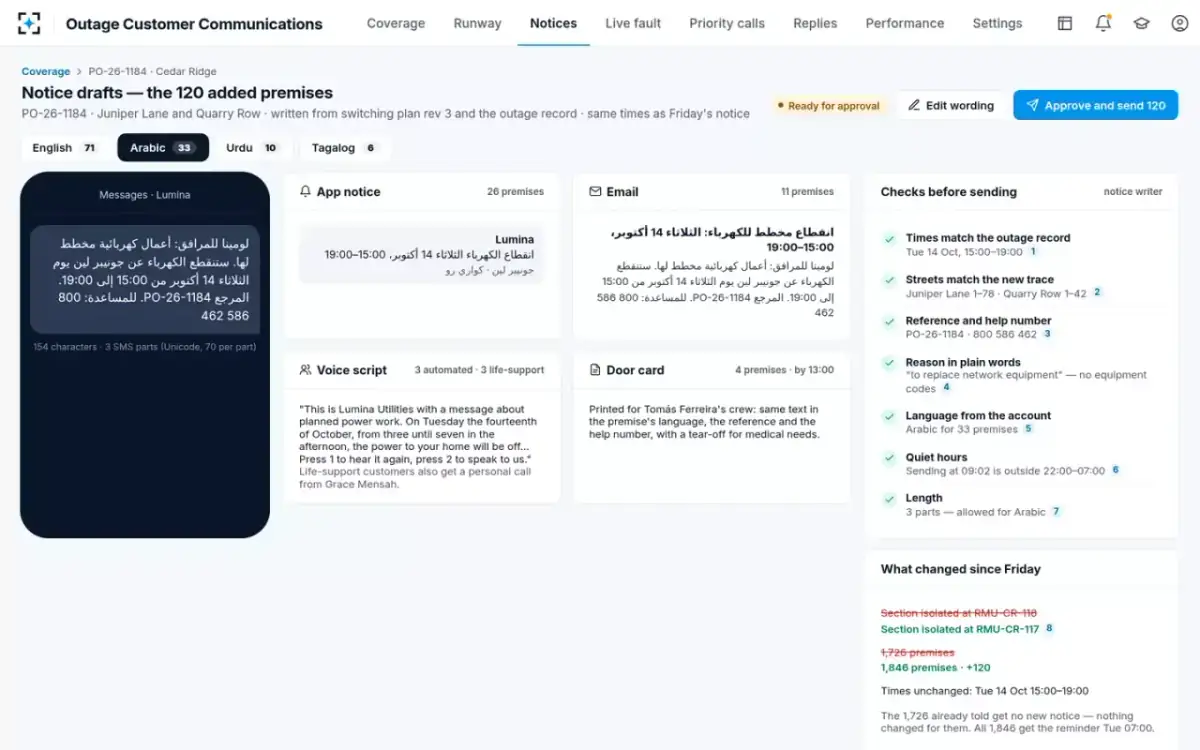 Outage Customer Communications — The Arabic draft
