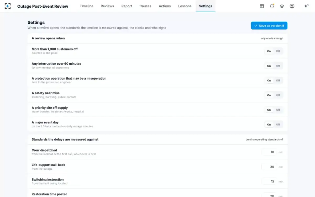 Outage Post-Event Review — Your rules