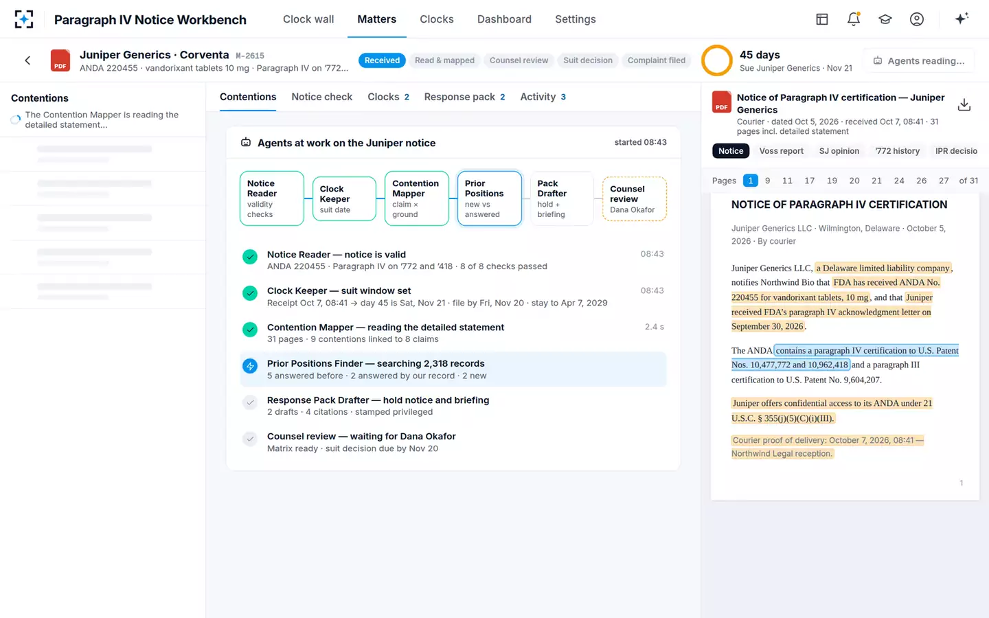 Paragraph IV and Biosimilar Notice Workbench — Agents at work