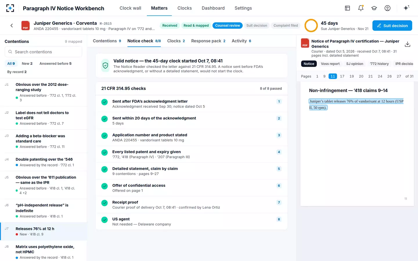 Paragraph IV and Biosimilar Notice Workbench — Notice check