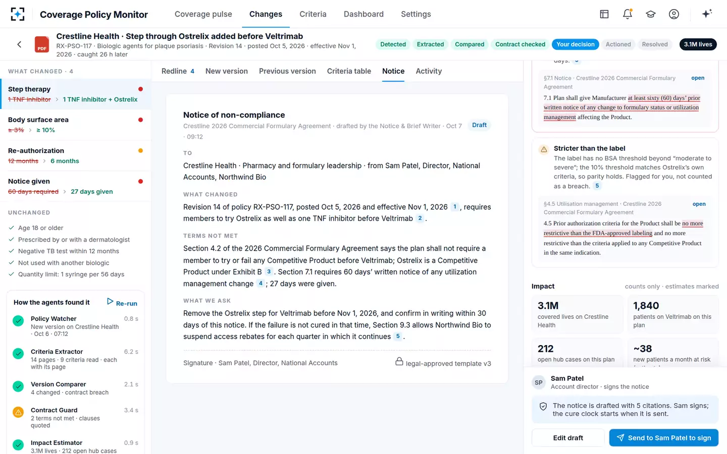 Payer Coverage Policy & PA Criteria Monitor — The notice, drafted