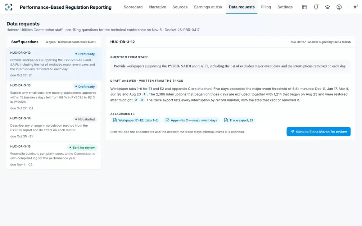 Performance-Based Regulation Reporting — Staff data requests