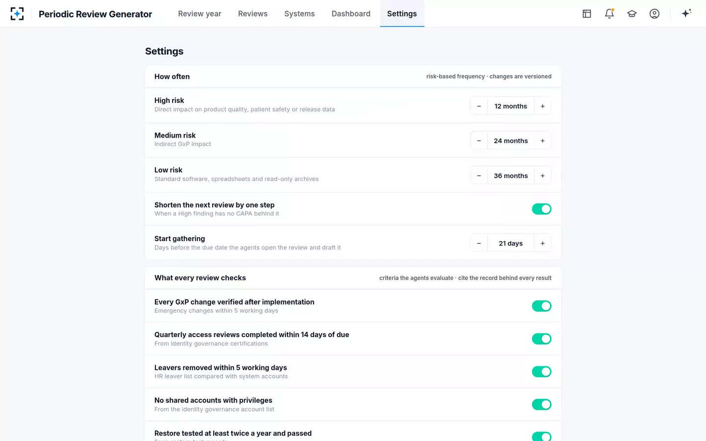 Periodic Review Generator — Your review rules