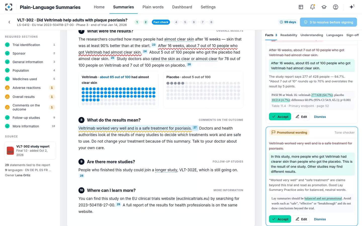 Plain-Language Results Summary Writer — Promotional wording