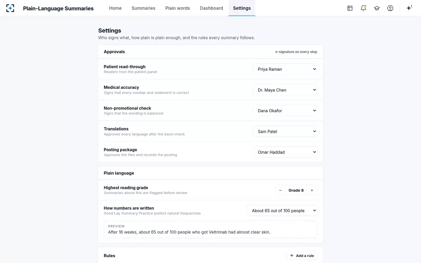 Plain-Language Results Summary Writer — Your team’s rules