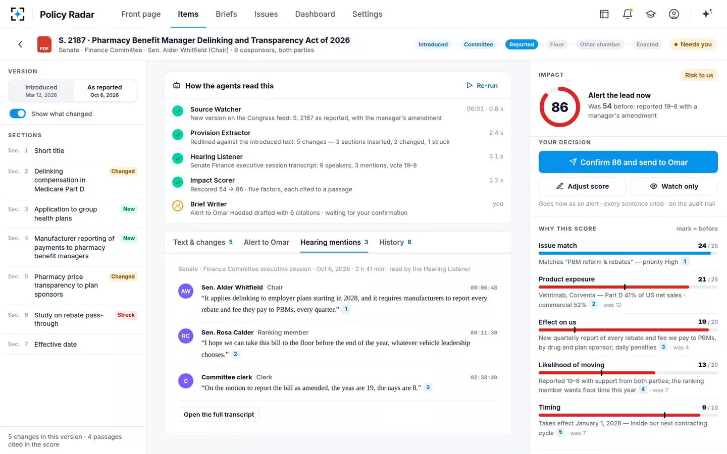 Policy and Legislation Radar — Hearing mentions