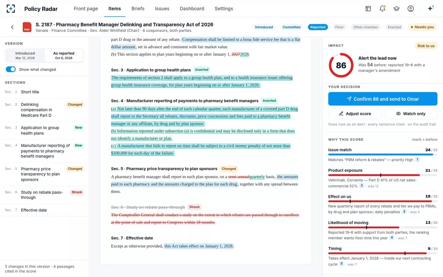 Policy and Legislation Radar — The redline