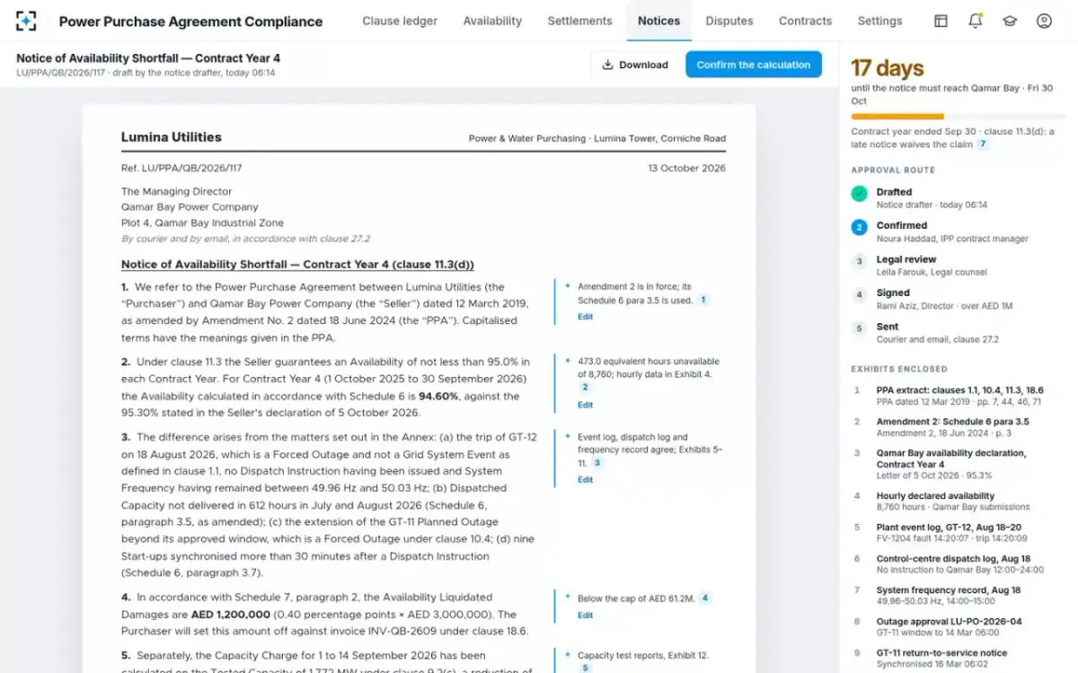 Power Purchase Agreement Compliance — The drafted notice