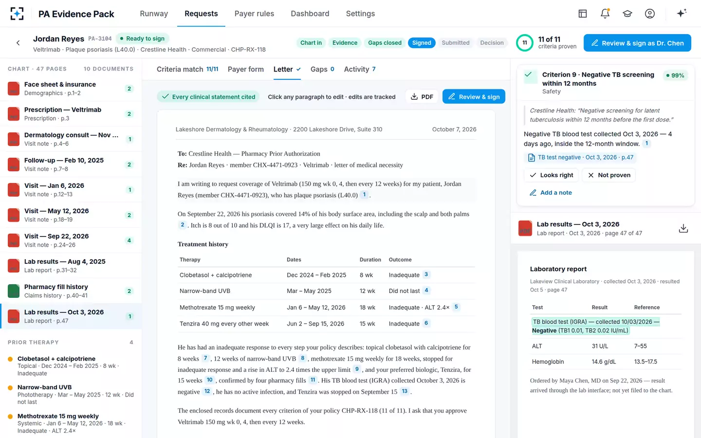 Prior Authorization Evidence Pack Builder — Letter of medical necessity