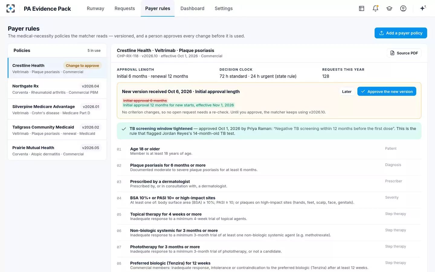 Prior Authorization Evidence Pack Builder — Payer rules