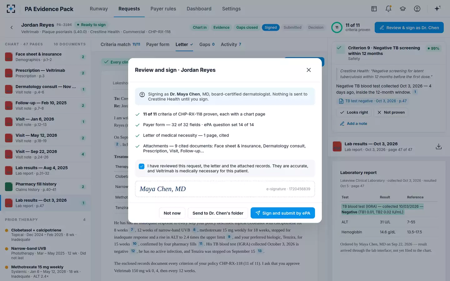 Prior Authorization Evidence Pack Builder — Review and sign