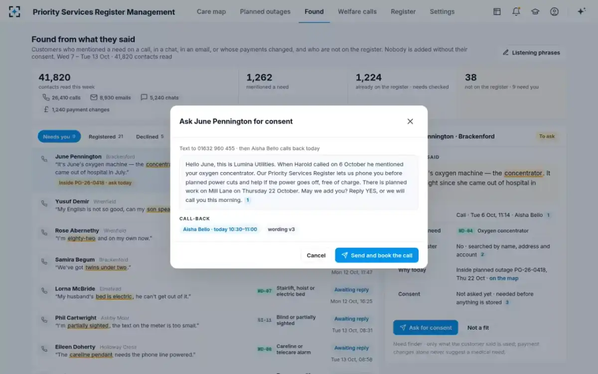 Priority Services Register Management — Ask for consent