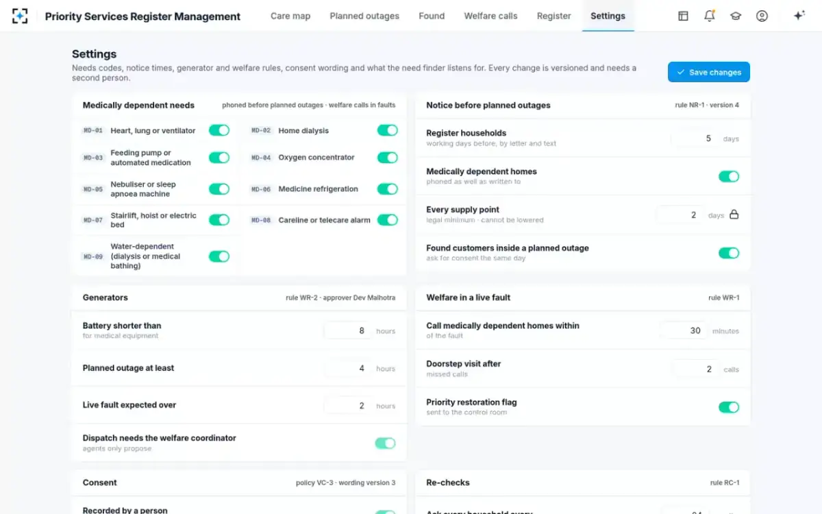Priority Services Register Management — Your rules