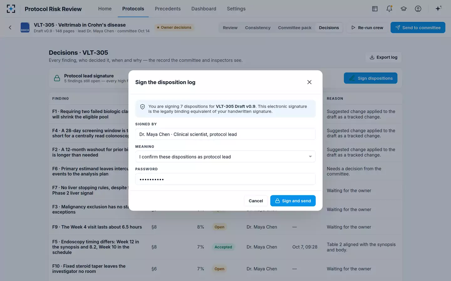 Protocol Design Review & Amendment-Risk Check — Electronic signature