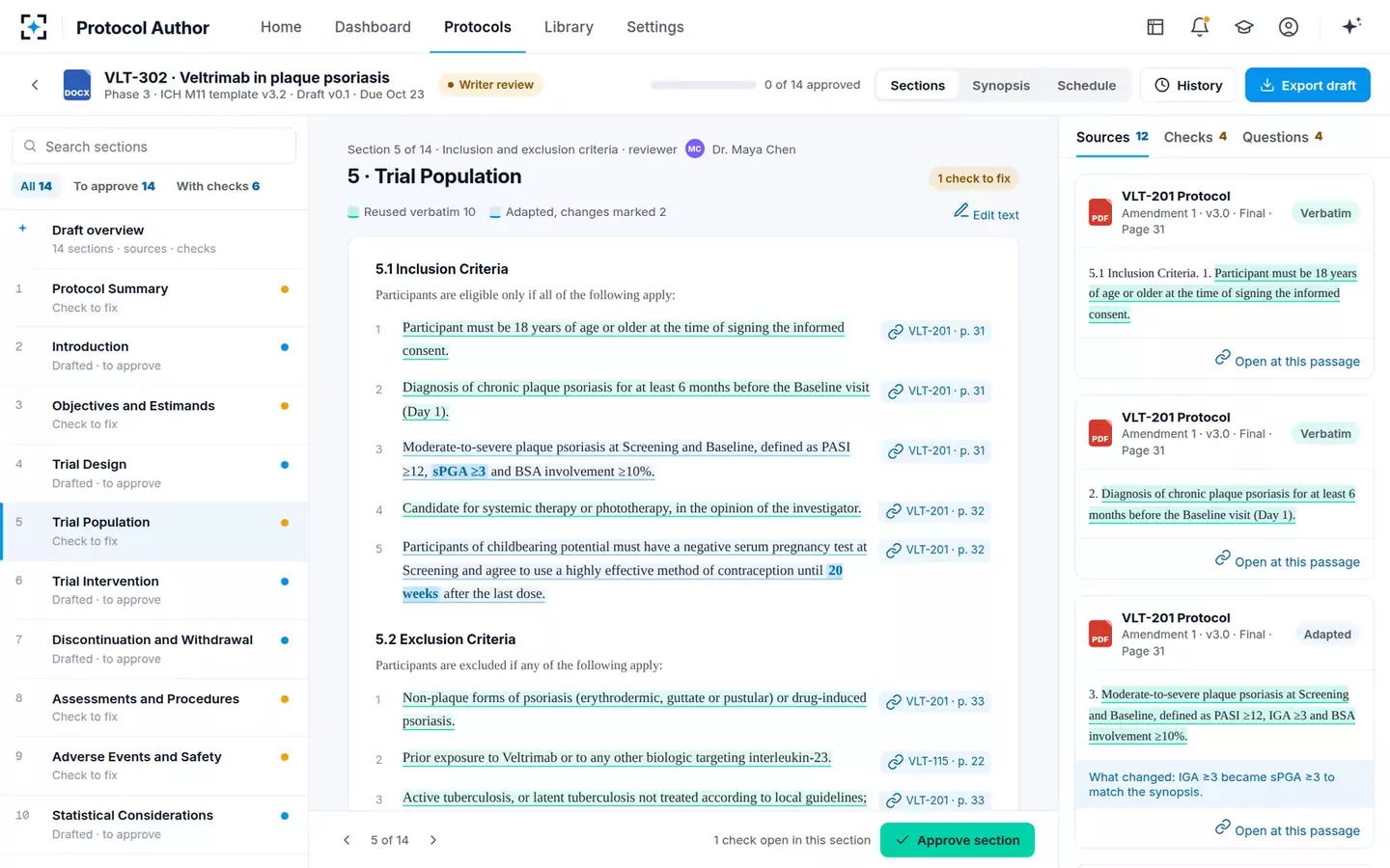 Protocol Author — A section, with its sources