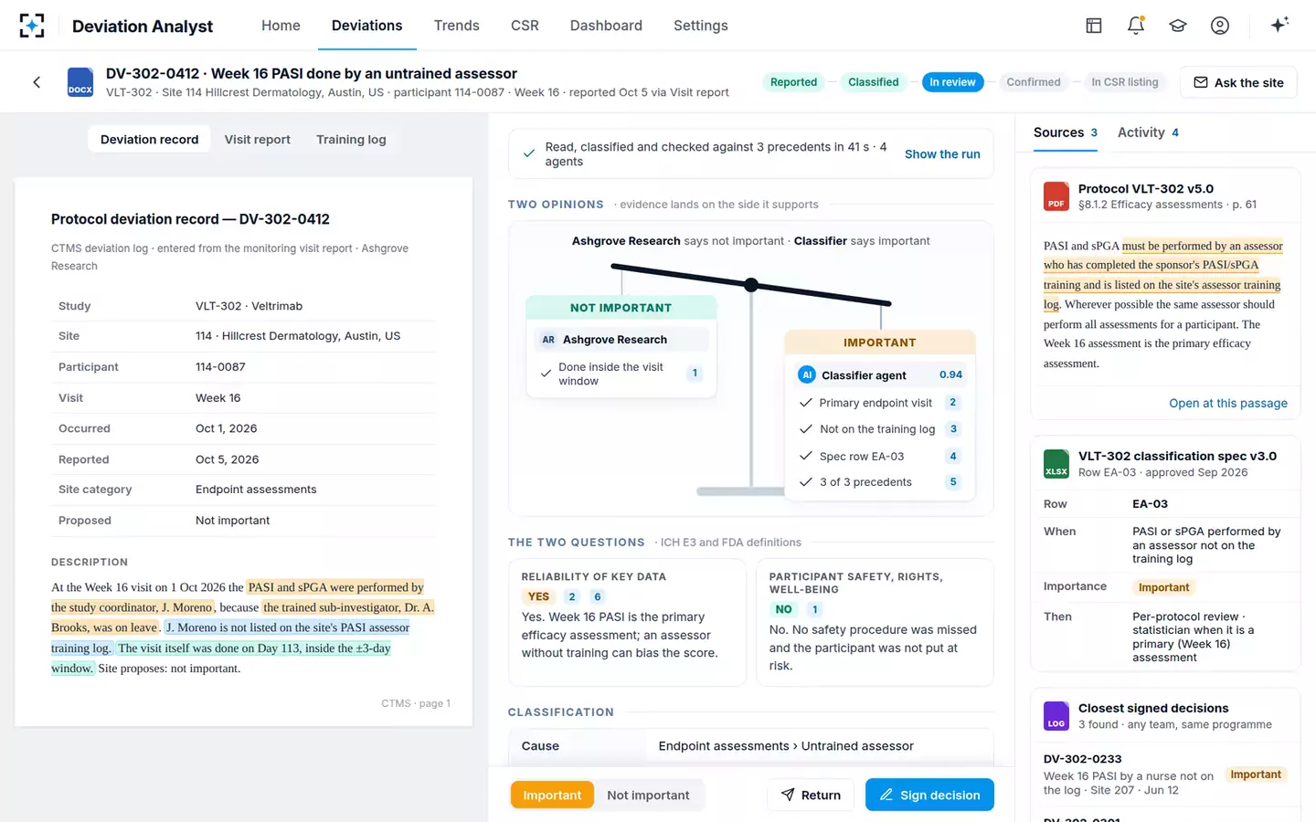 Protocol Deviation Classifier & Trend Analyst — The decision bench