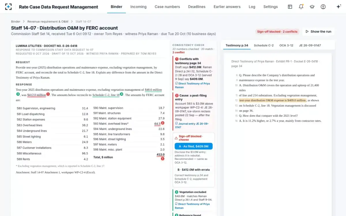 Rate Case Data Request Management — The request, blocked on a conflict