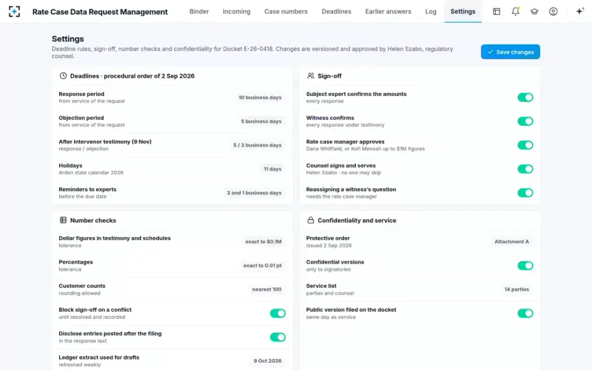 Rate Case Data Request Management — Your rules