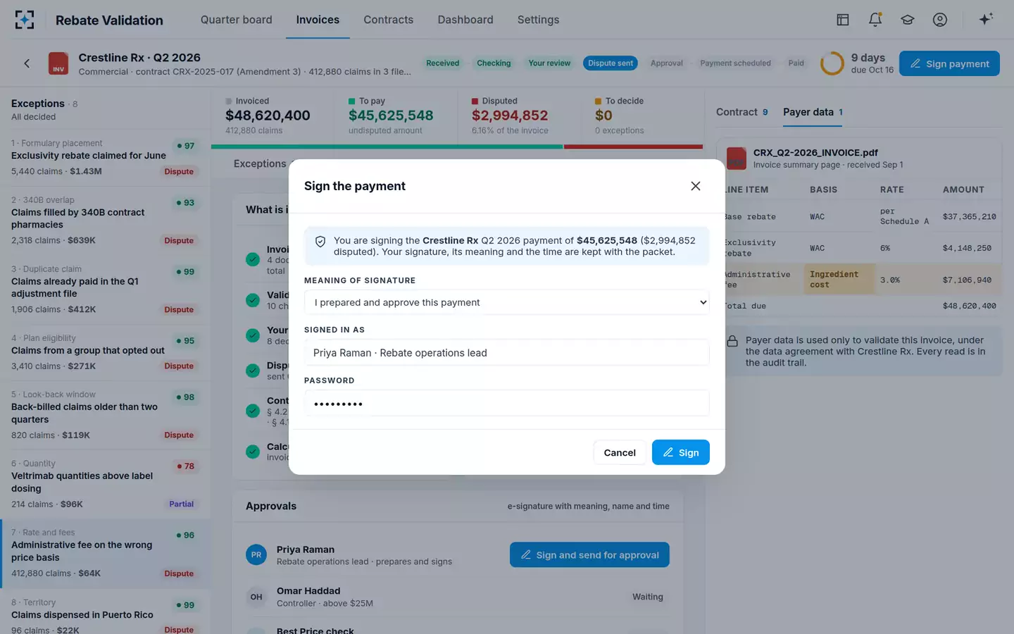 Rebate Claim Validation Agent — Signing the payment