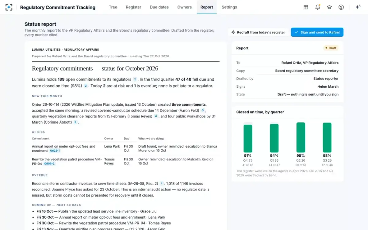 Regulatory Commitment Tracking — The Board status report