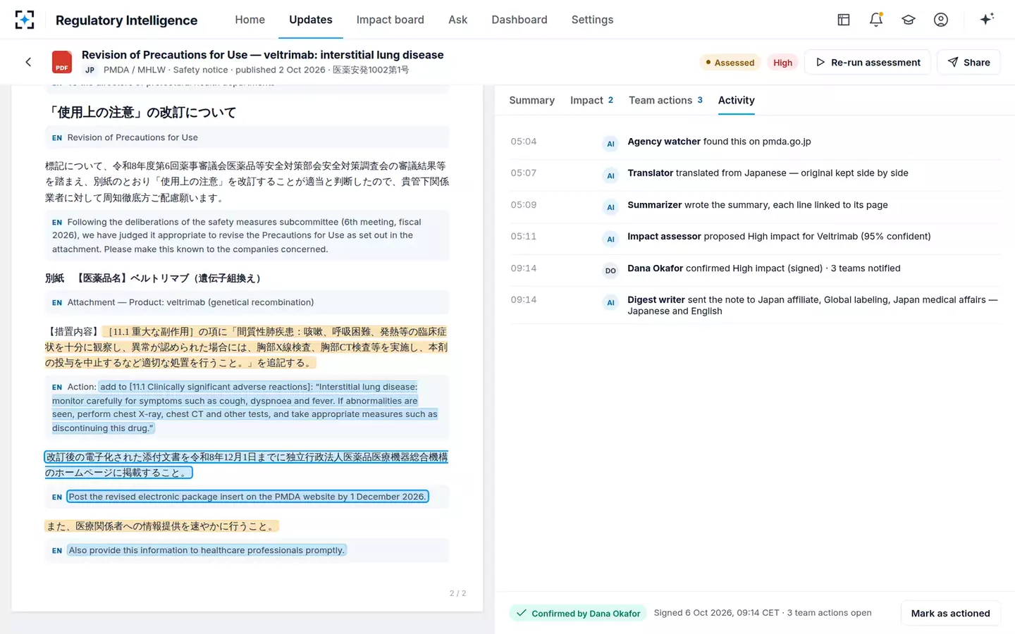 Regulatory Intelligence — Activity trail