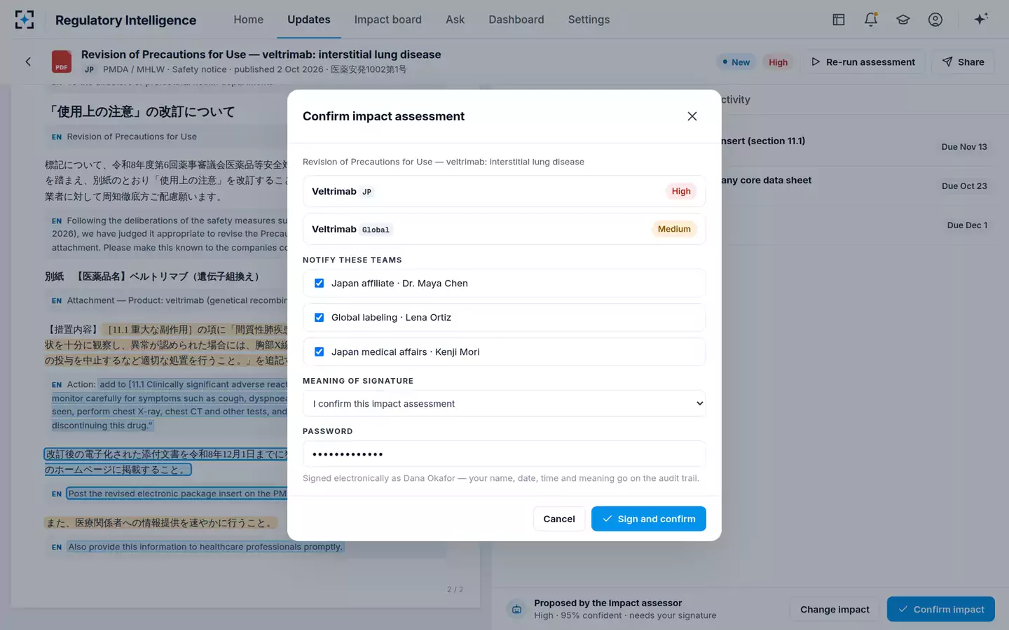 Regulatory Intelligence — Confirm and sign