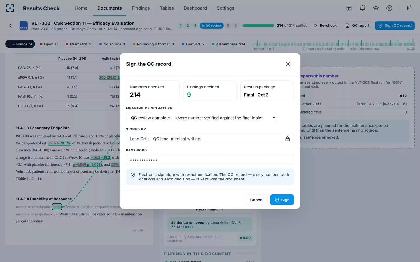 TLF-to-Text Results Consistency Checker — Signing the QC record
