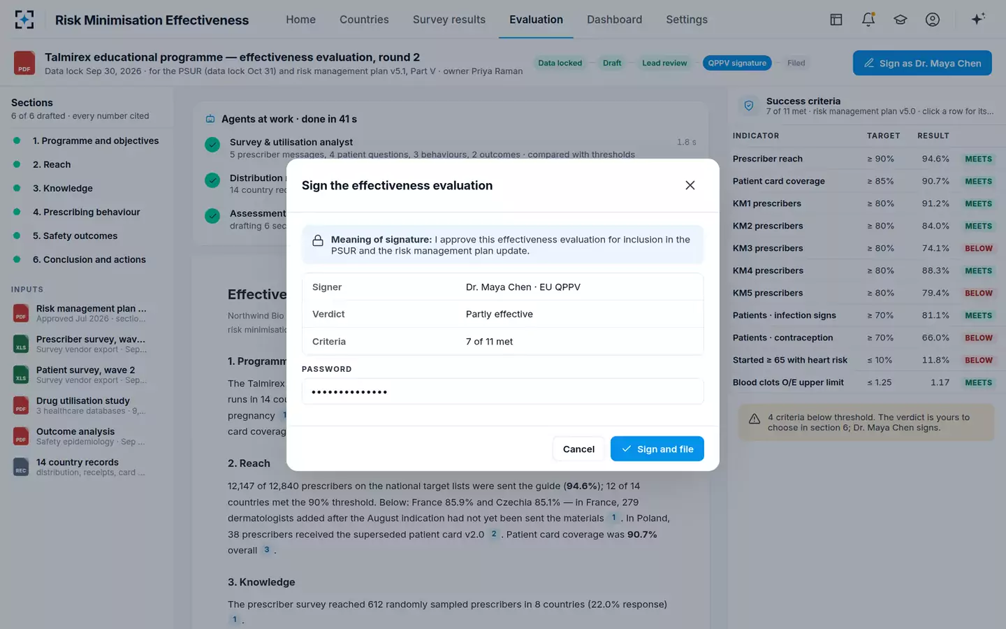 Risk Minimisation Effectiveness Analyzer — Electronic signature
