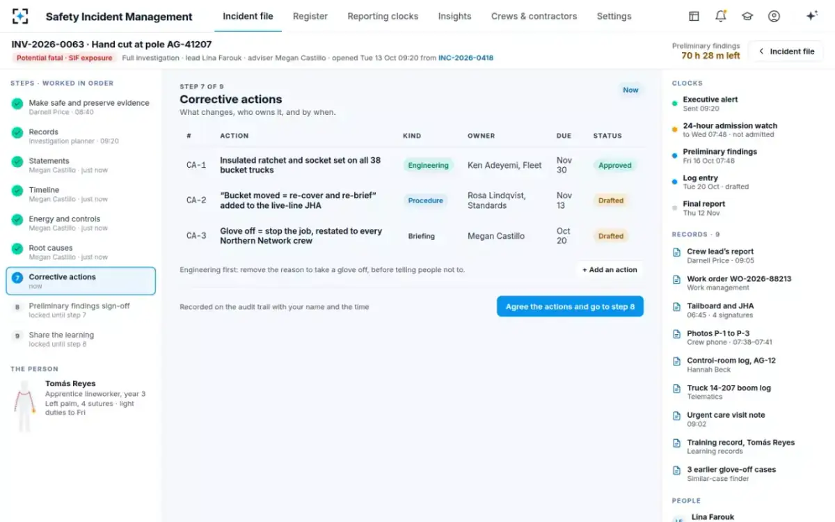 Safety Incident Management — Corrective actions