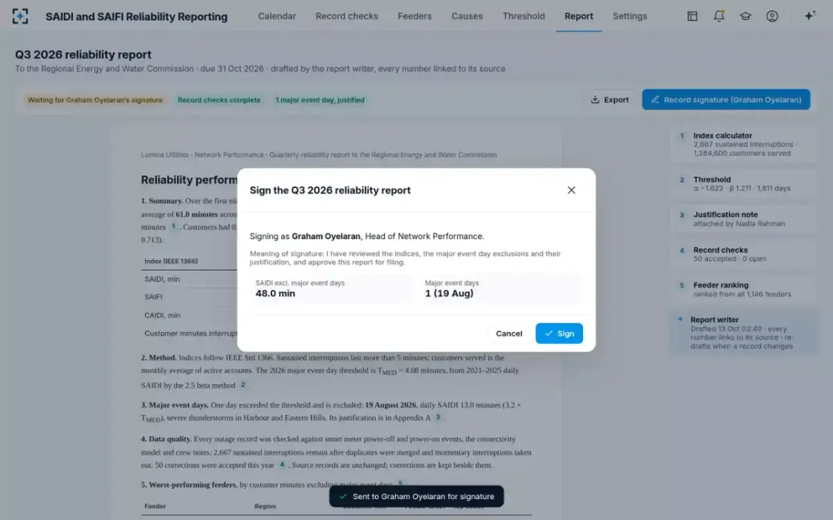 SAIDI and SAIFI Reliability Reporting — Sign the report