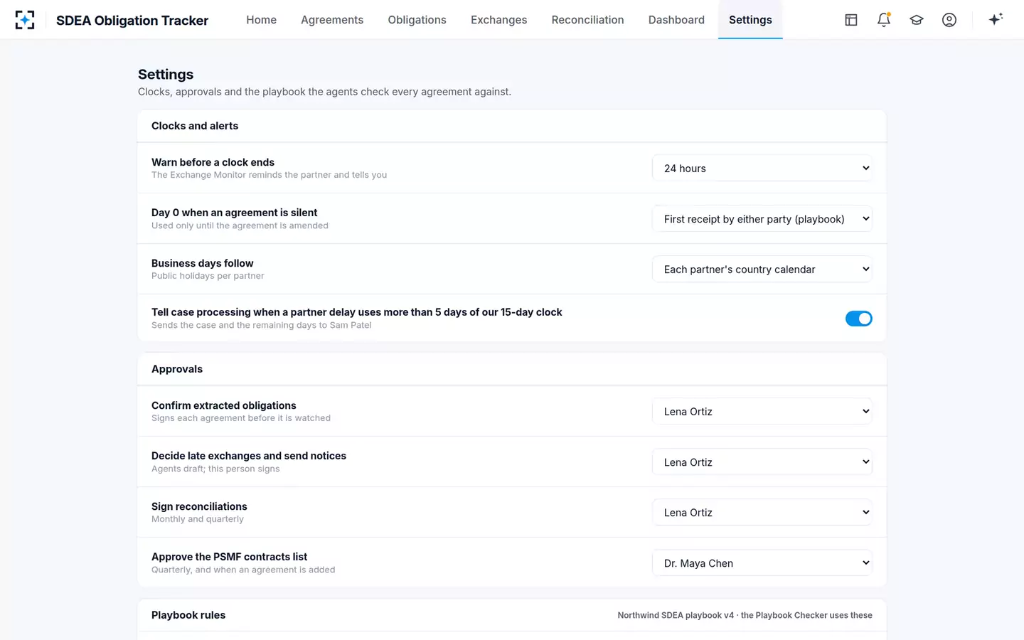 Safety Data Exchange Agreement Obligation Tracker — Your clocks and approvers