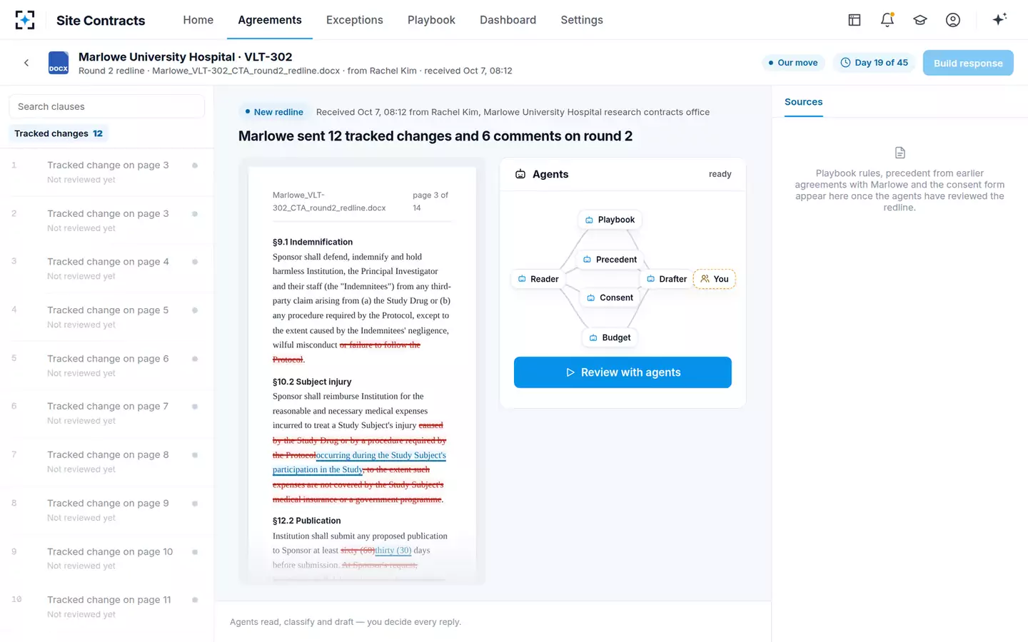 Clinical Trial Agreement Negotiation Copilot — The site’s redline