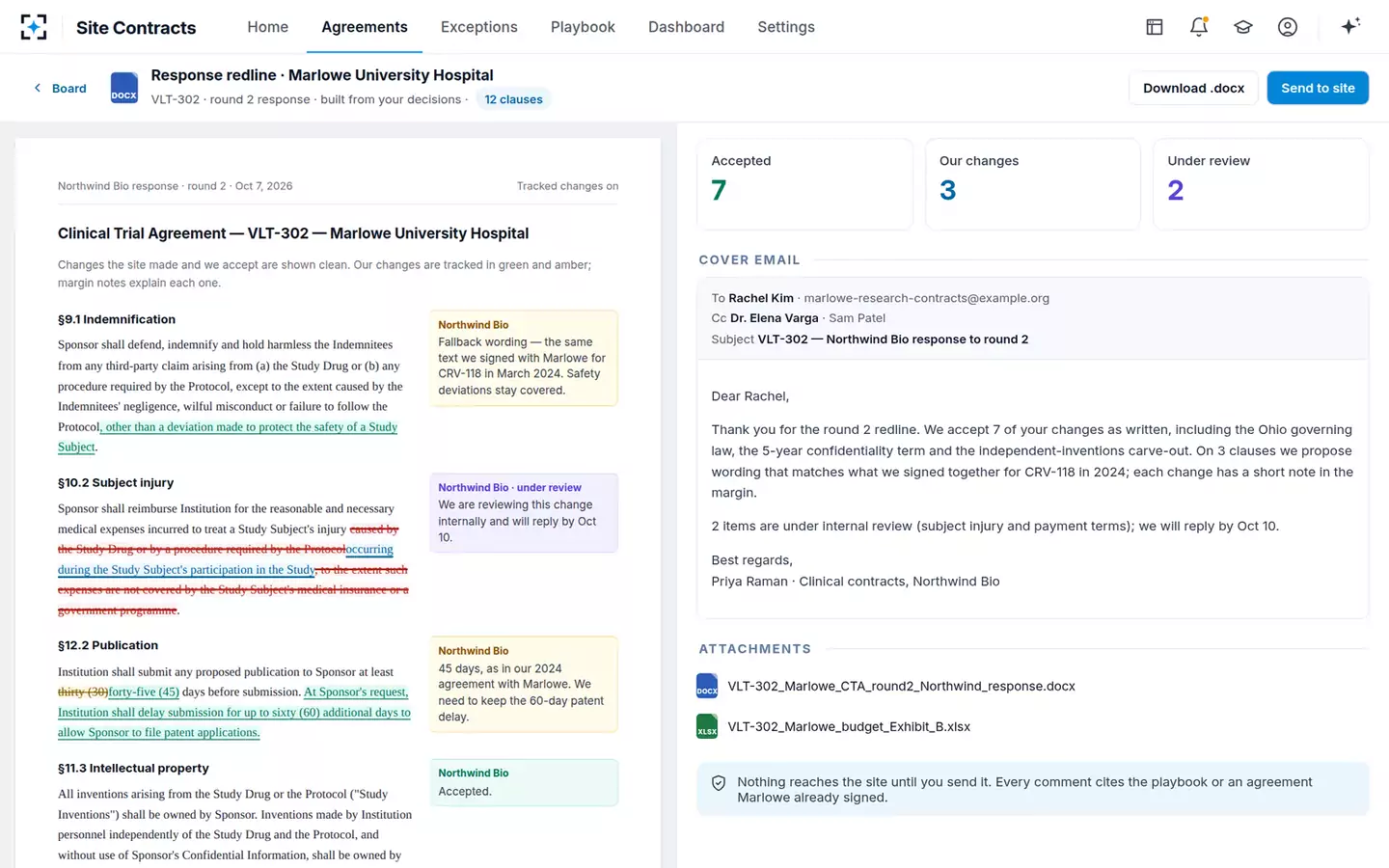 Clinical Trial Agreement Negotiation Copilot — The response redline